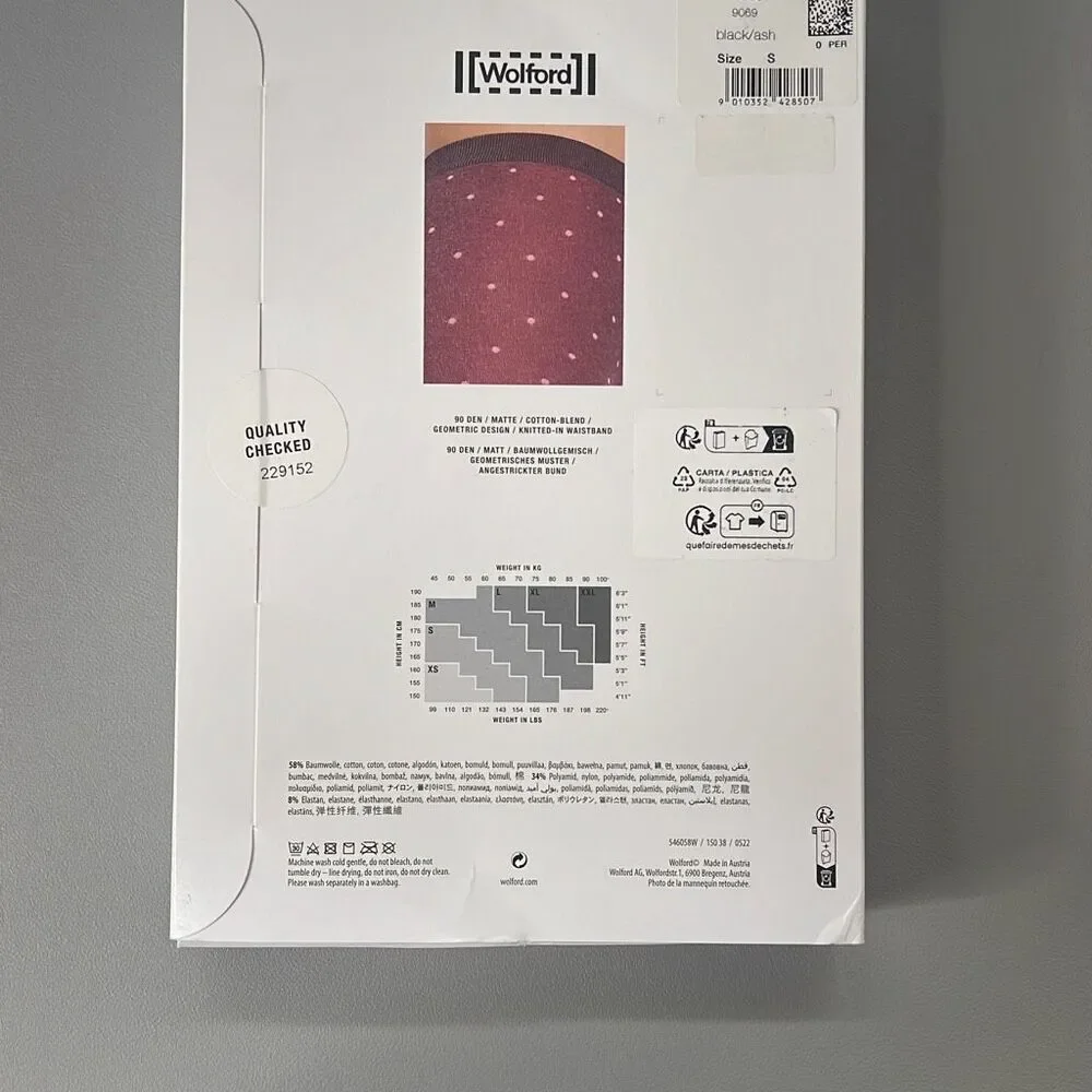 NWT Wolford Cotton Tights 90 Den Mixed Patterns Black Ash S #15038